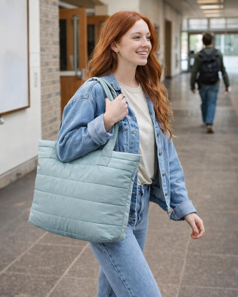 Reebok Womens Tote Bag - Lightweight Carry On Puffer Quilted Tote Bag for Travel Work Travel and Daily Essentials, Size One Size, Beatrice Boho Sage