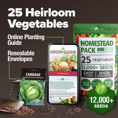 HOME GROWN 𝗨𝗦𝗔 𝗣𝗥𝗘𝗠𝗜𝗨𝗠 25 Heirloom Vegetable Seeds 12,000+ 𝗡𝗢𝗡-𝗚𝗠𝗢 Survival Garden Seeds Kit, High Germination Tomatoes Carrots Beans Kale Peppers, Giftable Indoor Outdoor Planting Set