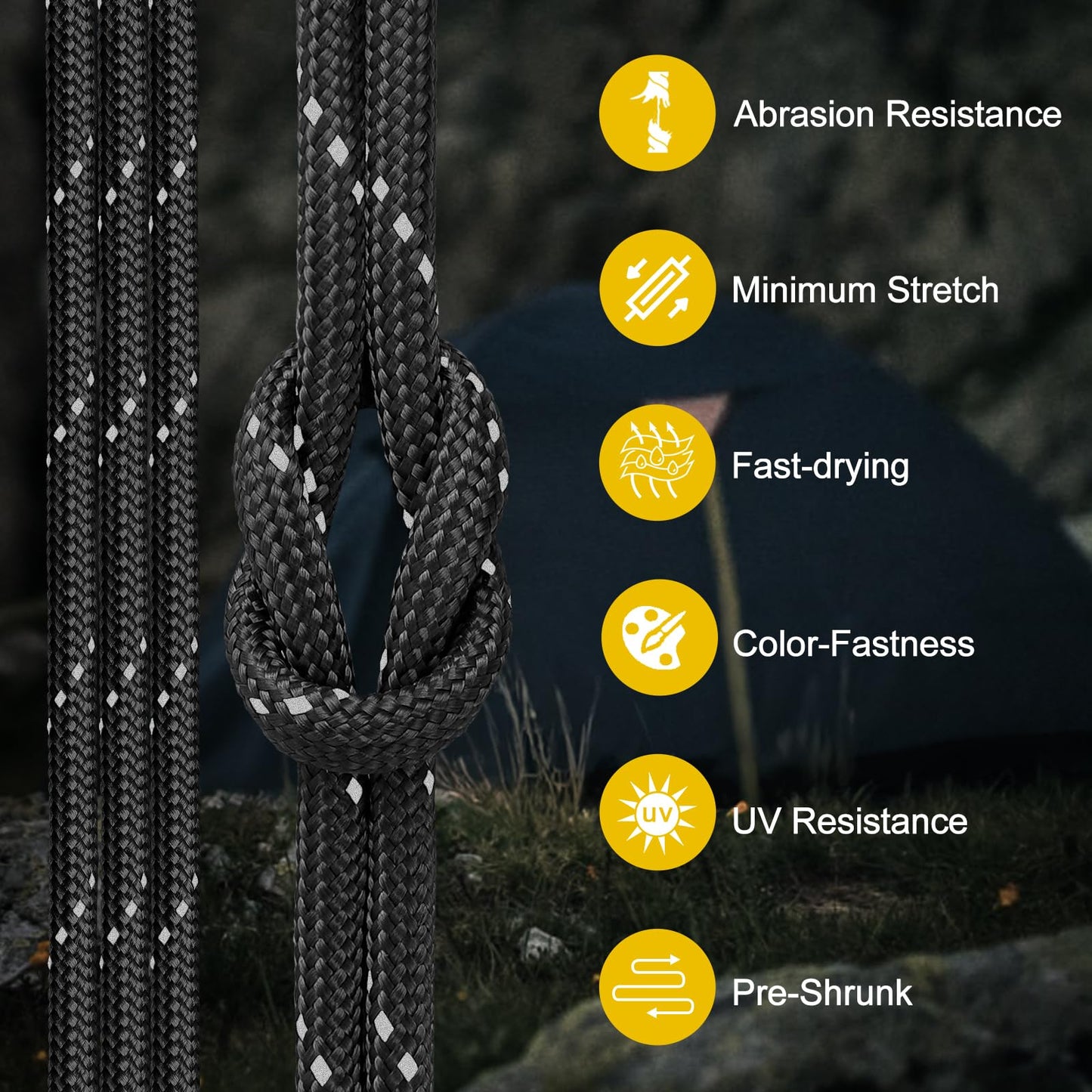 Thadavo Reflective Paracord Rope 850Ib, 50/100/200/500/1000ft 4MM 11 Strand para Cords Lanyard Utility Parachute Cord for Tent Camping Hiking Fishing Survival Tactical DIY Projects, Black 1000FT