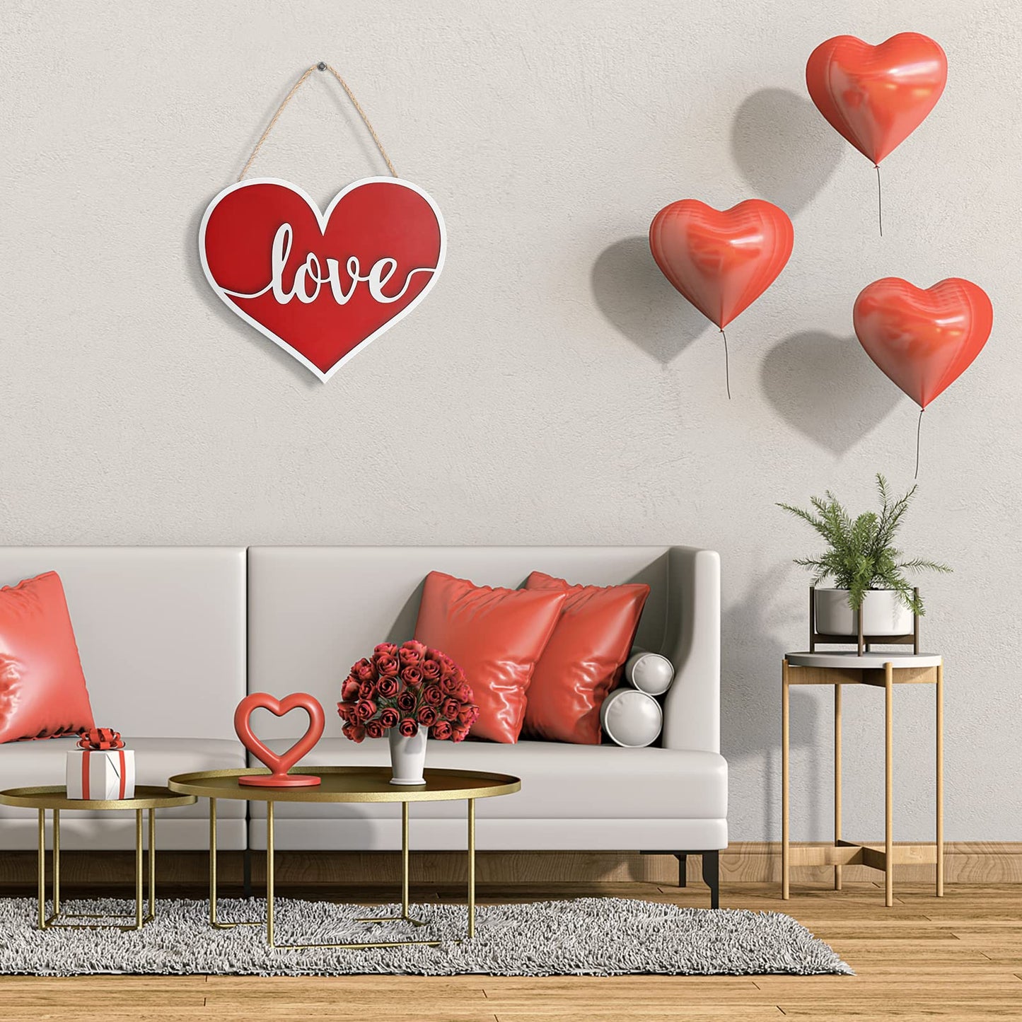 AKEROCK Valentines Day Door Decorations, 3D Heart Shaped Wooden Hanging Sign for Valentines Decorations or Wall Decor