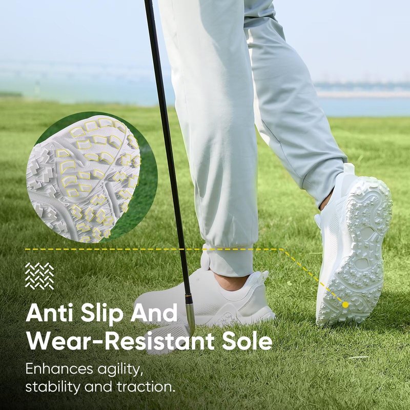TEOHRW Wide Golf Shoes for Men Spikeless Professional Outdoor Waterproof Golfing Footwears Sneakers with Arch Support White Grey