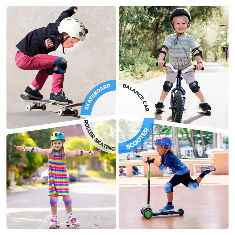 BOSONER Basic Kids Protective Gear: Kids Knee Pads and Elbow Pads with Wrist Guards Set for 3-15 Years - Design for Roller Skates, Cycling, BMX Bike, Skateboard, Inline Skating, Scooter Riding Sports
