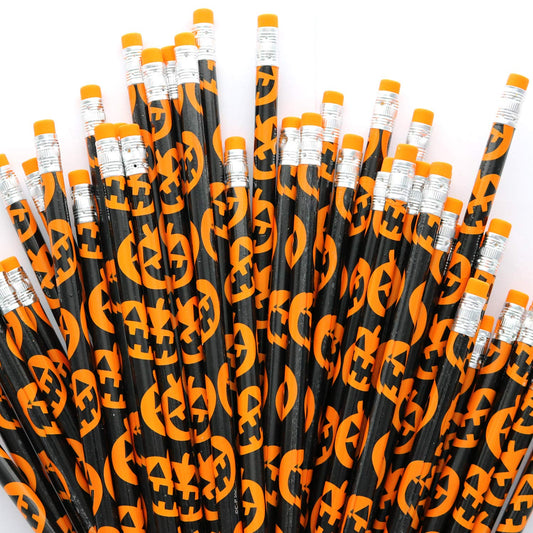 GiftExpress 48-Pack Halloween Pumpkin Pencils with Eraser, Halloween Treats for Kids, Classroom Prize, School Stationery, Halloween Décor, Jack O Lantern Pencils Party Favors (48pc Halloween)