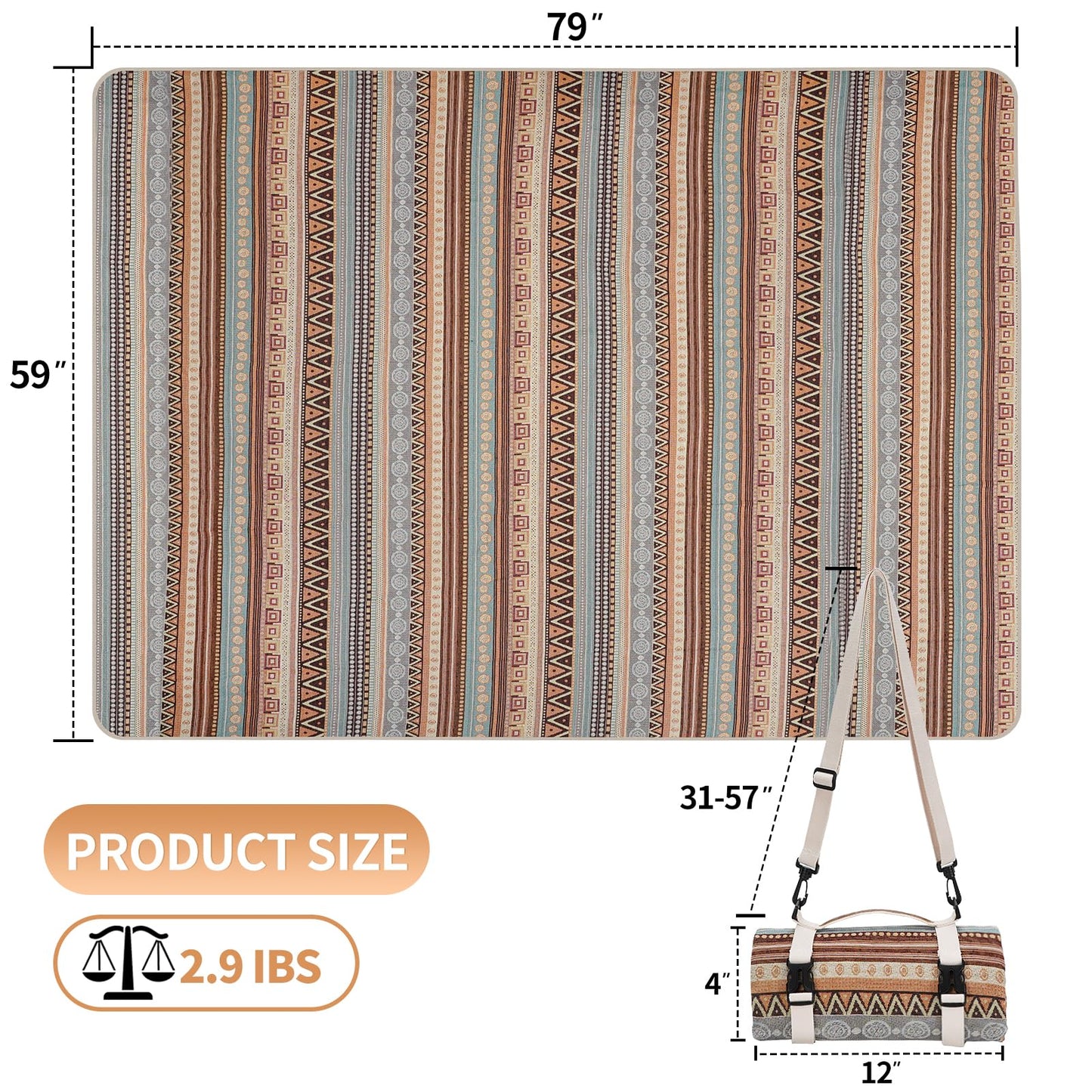 Extra Large Waterproof Picnic Blanket | Portable Camping & Beach Mat | Sand Free with Carry Strap | Park Blanket for Grass, Hiking, Travel, Concerts, Indoor (Orange)