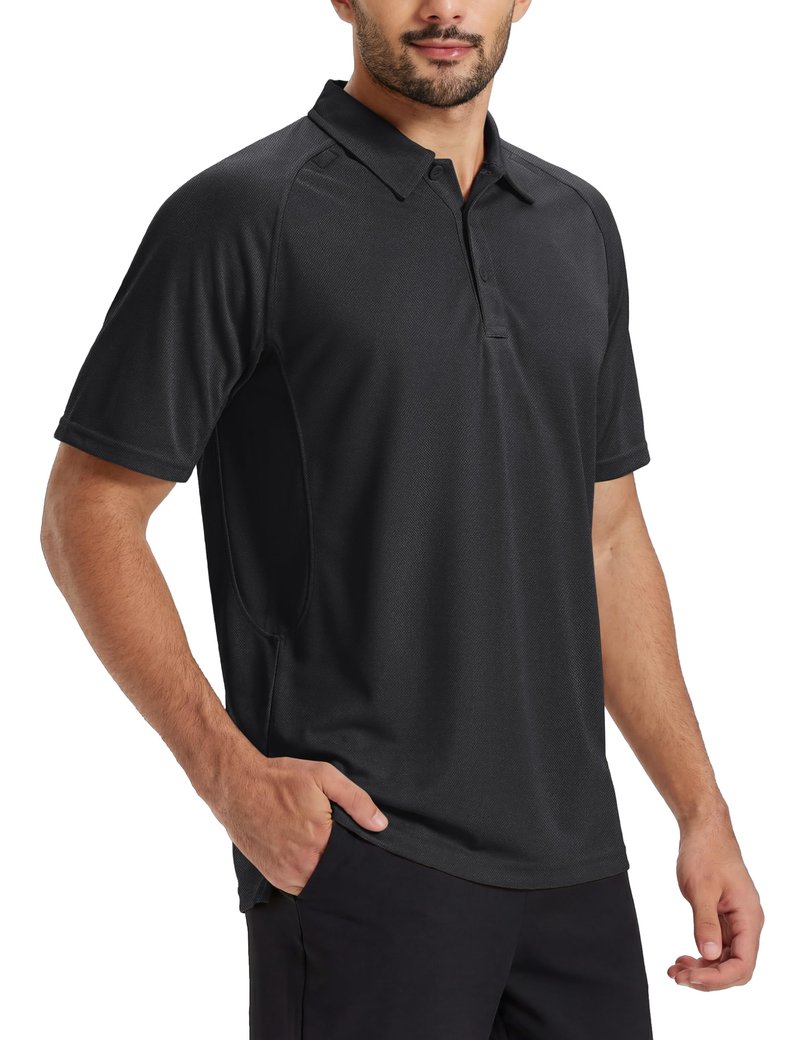 TACVASEN Black Polo Shirts for Men Short Sleeve Dry Fit Breathable UPF 50+ Performance Collared Shirt Summer Work Athletic,L