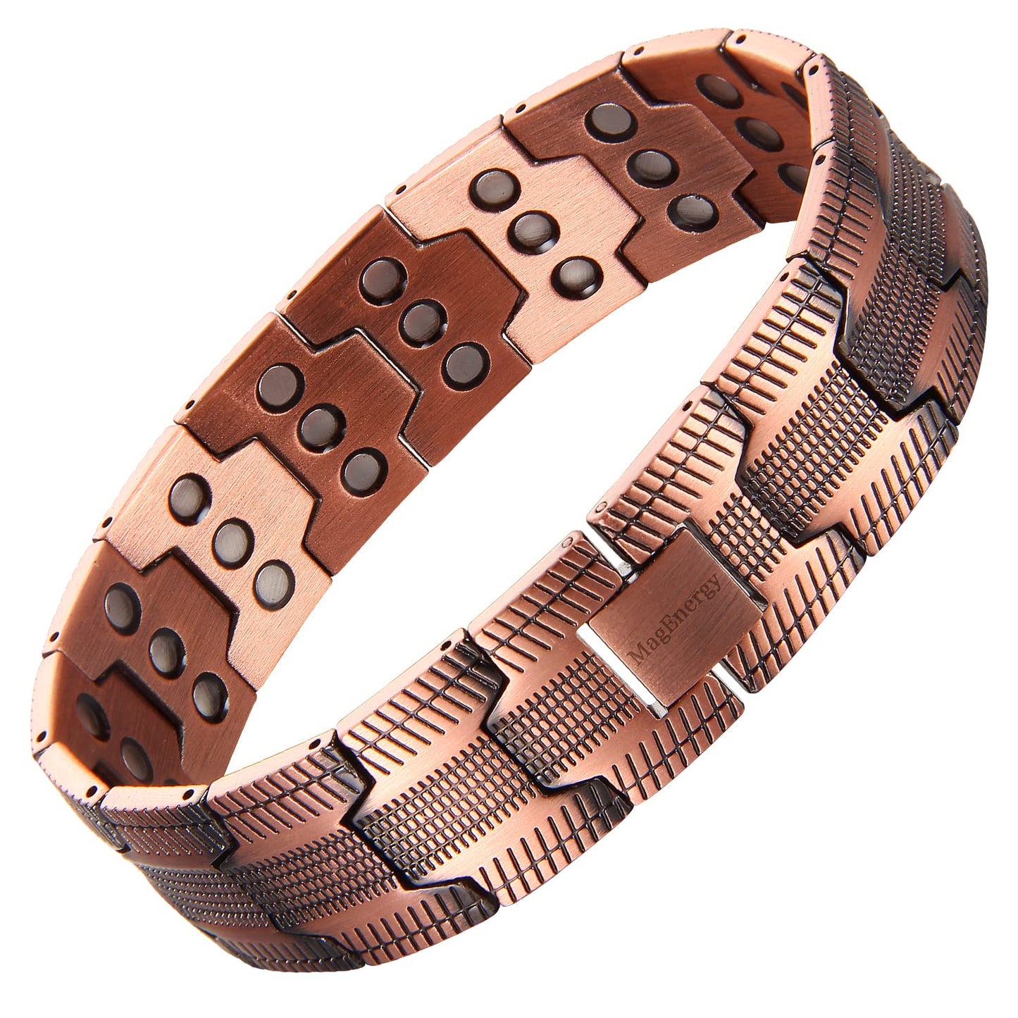 MagEnergy 99.9% Copper Magnetic Bracelet for Men, 3X Magnetic Bracelets Men with Ultra Strength Magnets, Adjustable Wristband with Link Removal Tool & Jewelry Gift Box(Copper)