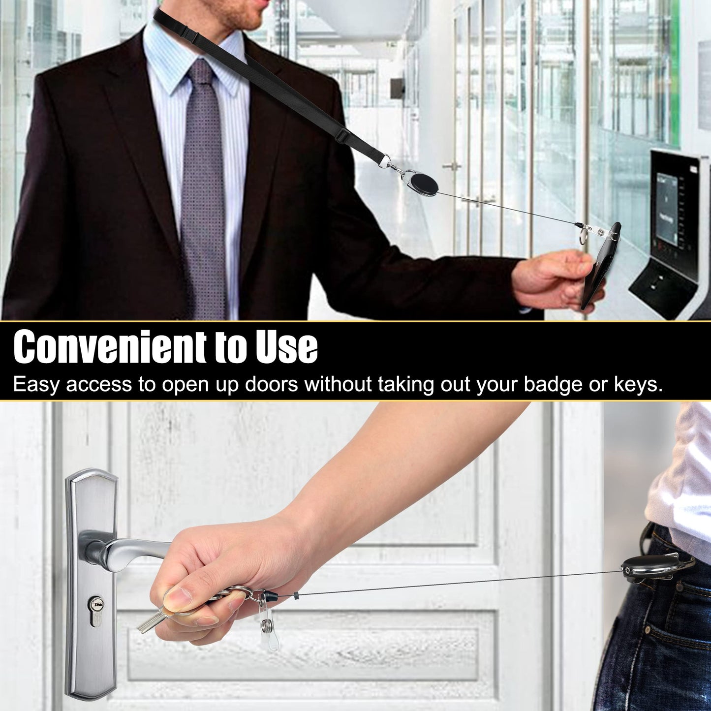 ELV Badge Holder, ID Card Wallet with 5 Card Slots, 1 RFID Blocking Pocket, Retractable Reel and Neck Lanyard Strap for Offices, School, Driver Licence