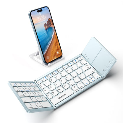 Samsers Foldable Bluetooth Keyboard with Touchpad - Portable Wireless Keyboard with Holder, Rechargeable Full Size Ultra Slim Pocket Folding Keyboards for Android Windows iOS Tablet & Laptop - Black