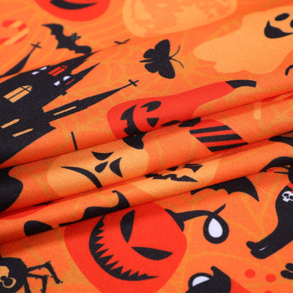 Halloween Fabric 1 Yard Ghost Pumpkin Cats Pattern Halloween Orange Printed Fabric for Sewing Quilting Apparel Crafts Home Decor Supplies (1 Piece)