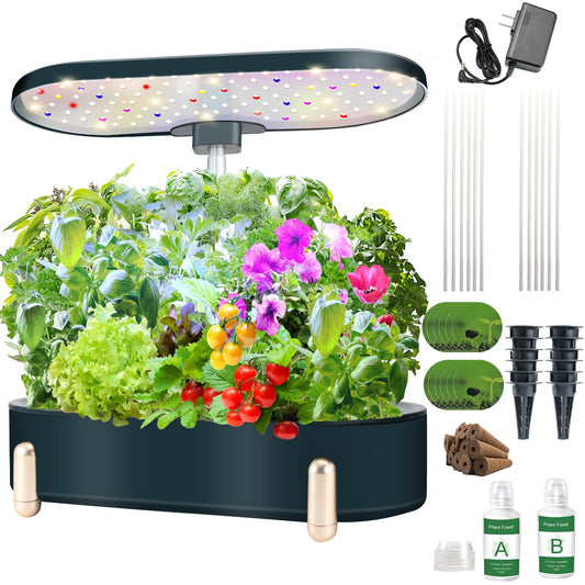 Indoor Garden Hydroponics Growing System12 Pods Plant Germination Kit Aeroponic Herb Vegetable Growth Lamp Countertop with LED Grow Light Hydrophonic Planter Grower Automatic Water Circulation (Green)