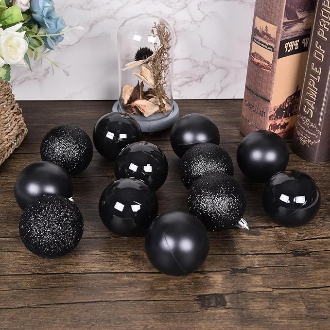 30ct Christmas Ball Ornaments, 3.15" Shatterproof Halloween Tree Decorations, Perfect Hanging Ball for Indoor/Outdoor Holiday Party Decor (Black)