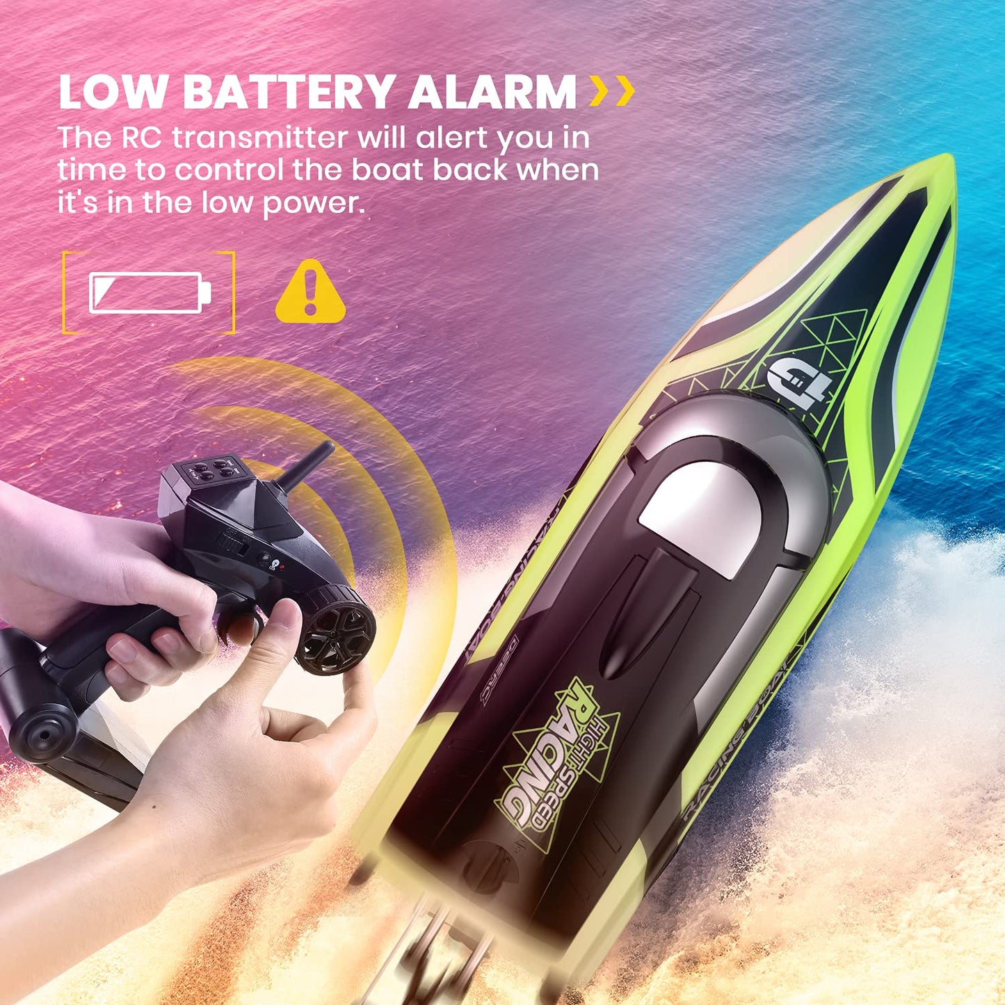 DEERC RC Boat with LED Light, 30+ Mins, Self Righting Remote Control Boat for Pools & Lakes, 20+ MPH, 2.4GHz Racing Boats, 2 Battery, Pool Toys for Kids, Radio Controlled Watercraft