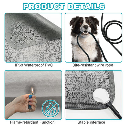 GOLOPET Pet Heating Pad 48x72 cm Nine-Level Intelligent Constant Temperature Switch Reinforced Connector Electric Steel Wire Protective Tube Waterproof Puppy Heating Pad - Letter