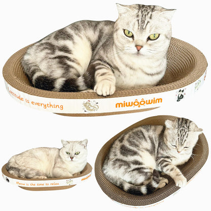 Miwoowim 4PCS 2 Cat Scratcher Bowl +1 Corrugated Scratch Pad with Box+ 1 Brush,Oval Shape Cat Scratcher Cardboard Bed, Scratching Lounge Bed, Cute Round Scratcher