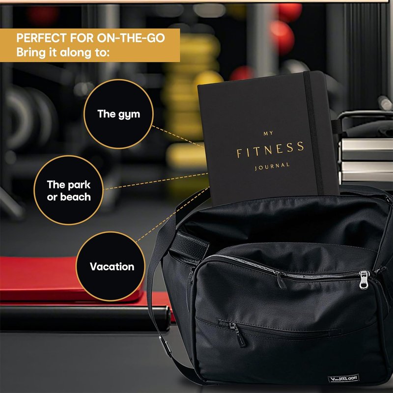 Workout and Food Journal - Fitness Tracker & Exercise Log Book | A5 Size, Leather Hardcover (Black)