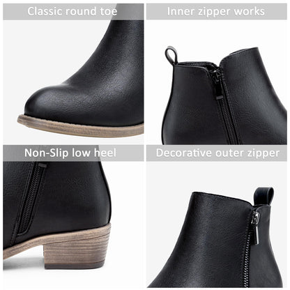 Jeossy Women's Black Ankle Boots, Classic Low Heeled Short Booties, 905 - Black Pu, Size 11 US - Casual Comfortable Boots (DJY905 Black 11)