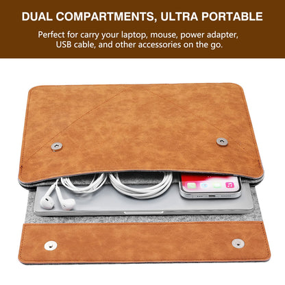 MoKo 13-13.3 Inch Laptop Sleeve Fits Macbook Pro M1 Pro/M1 Max 14.2 2021, iPad Pro 12.9 2021, Surface Pro 9, Felt & PU Leather Case Bag with Pocket, Gray&Brown