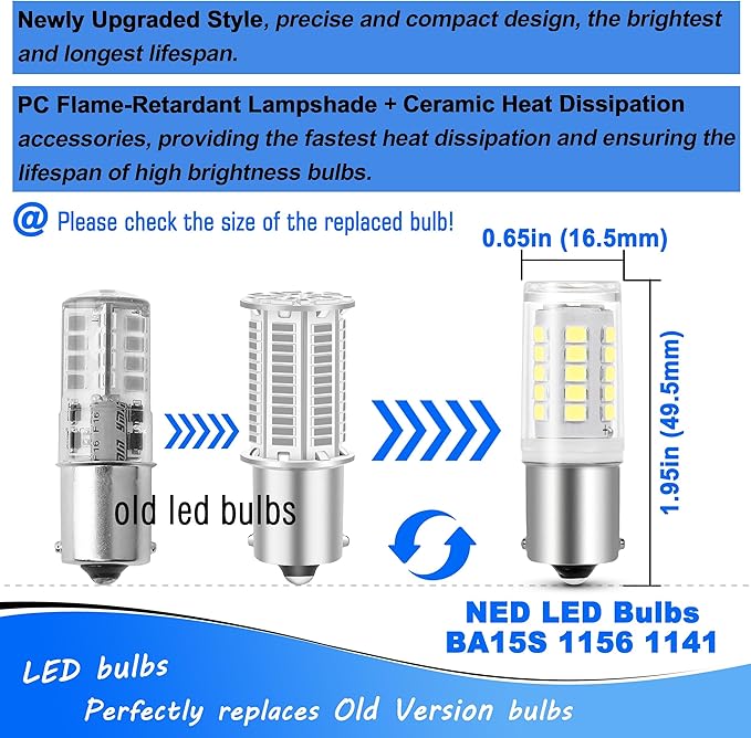 BA15S 12V LED Bulbs, 5 Watt 1156 1141 1003 7506 Bright White 6000K, AC/DC12-24 Volt Low Voltage for RV Boat Mower Lawn Tractors Bathroom Reversing lights, DC Bayonet Single Contact Base,3 pack
