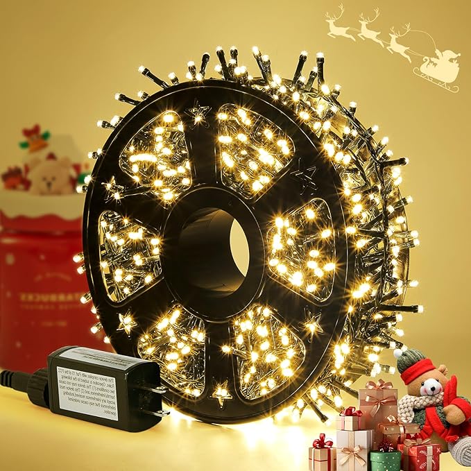 Hishine Outdoor Christmas Lights 82FT 1000LED, String Lights Indoor 8 Modes Waterproof Plug in Christmas Tree Light for Holiday, Warm White