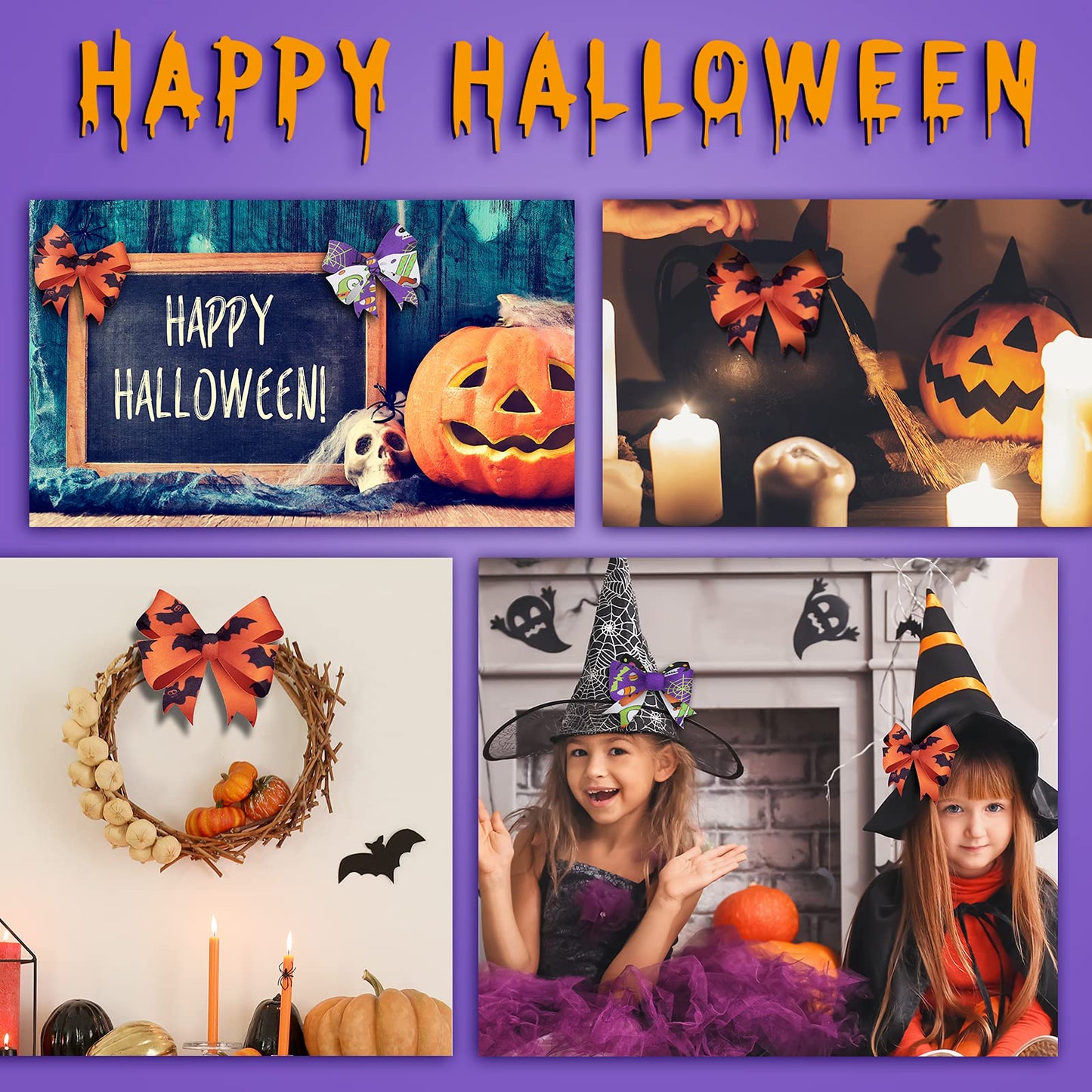 4 Rolls 20 Yards Halloween Wired Edge Ribbon Spider Web Printed Grosgrain Ribbons Halloween Theme Holiday DIY Craft Wrapping Ribbon for Home Party Decor