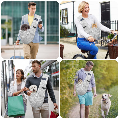 CUBY Puppy Dog Carrier, Pet Dog Sling Carrier for Small Medium Dogs Hands-free Sling Cat Carrier Comfortable Widen Shoulder Strap Double-sided Pouch Shoulder (Striped Grey, Cotton)
