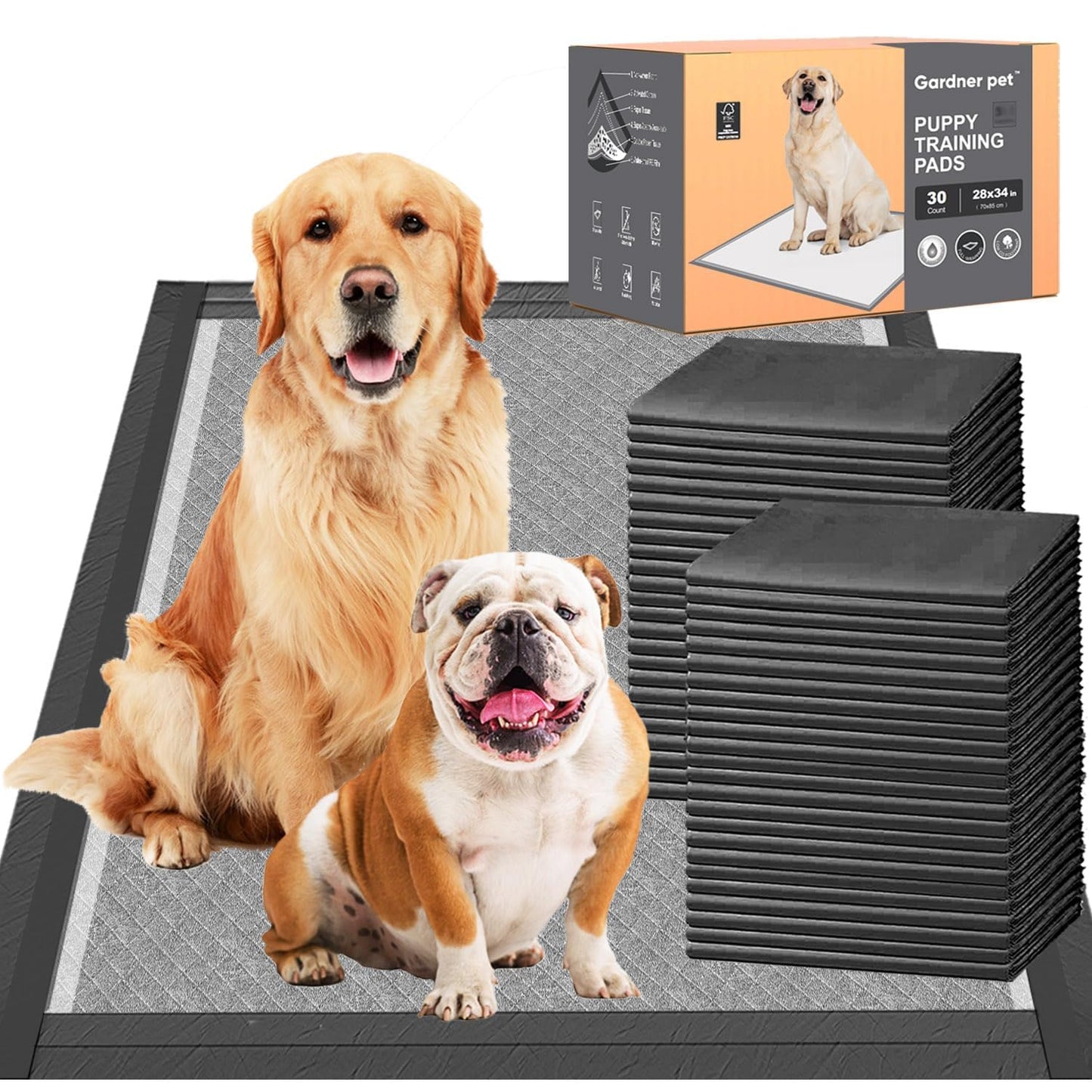 Gardner Pet Extra Large Carbon Puppy Pads 70x85cm, Super Absorbent Thicker Puppy Training Pads, Odor Control, 6 Layers of Leak-proof, Fast Drying, Suitable for Dogs, Cats, Rabbits (30 Pack)