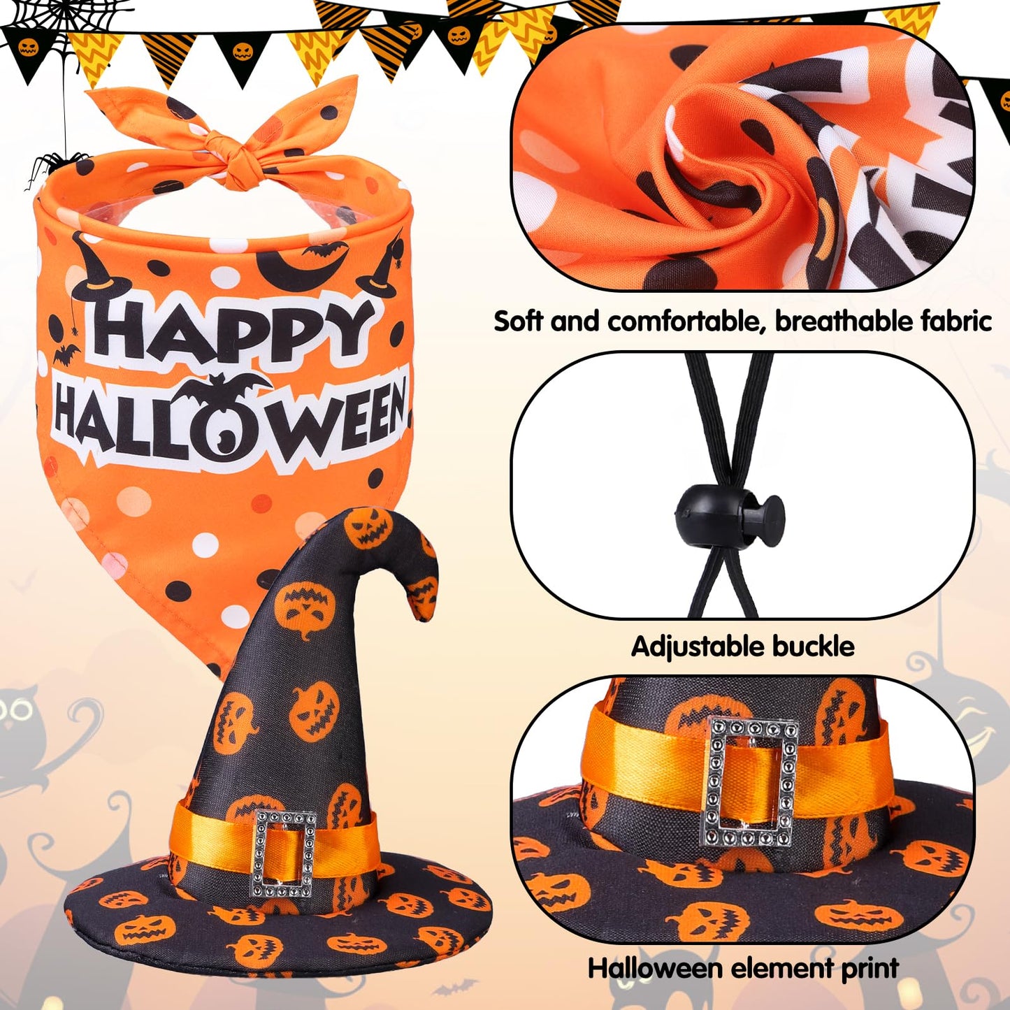 SCENEREAL Small Dog Halloween Costumes, Bandana Hat Dress Set, 3pcs Puppy Party Supplies, Soft Triangle Scarf, Cute Tutu Skirt Outfit for Girl Boy Pet