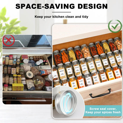 AISIPRIN 24 Pcs Glass Spice Jars with 398 Labels, 4oz Empty Square Spice Containers Seasoning Bottles - Shaker Lids, Funnel, Brush and Marker Included(Black Metal Caps)