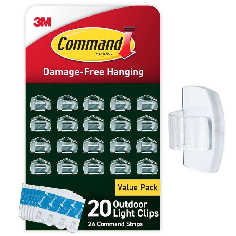 Command Damage Free Hanging Light Clips with Adhesive Strips, No Tools Mini Wall Hooks for Hanging 4th of July Decorations in Living Spaces, 20 Clips, 24 Strips
