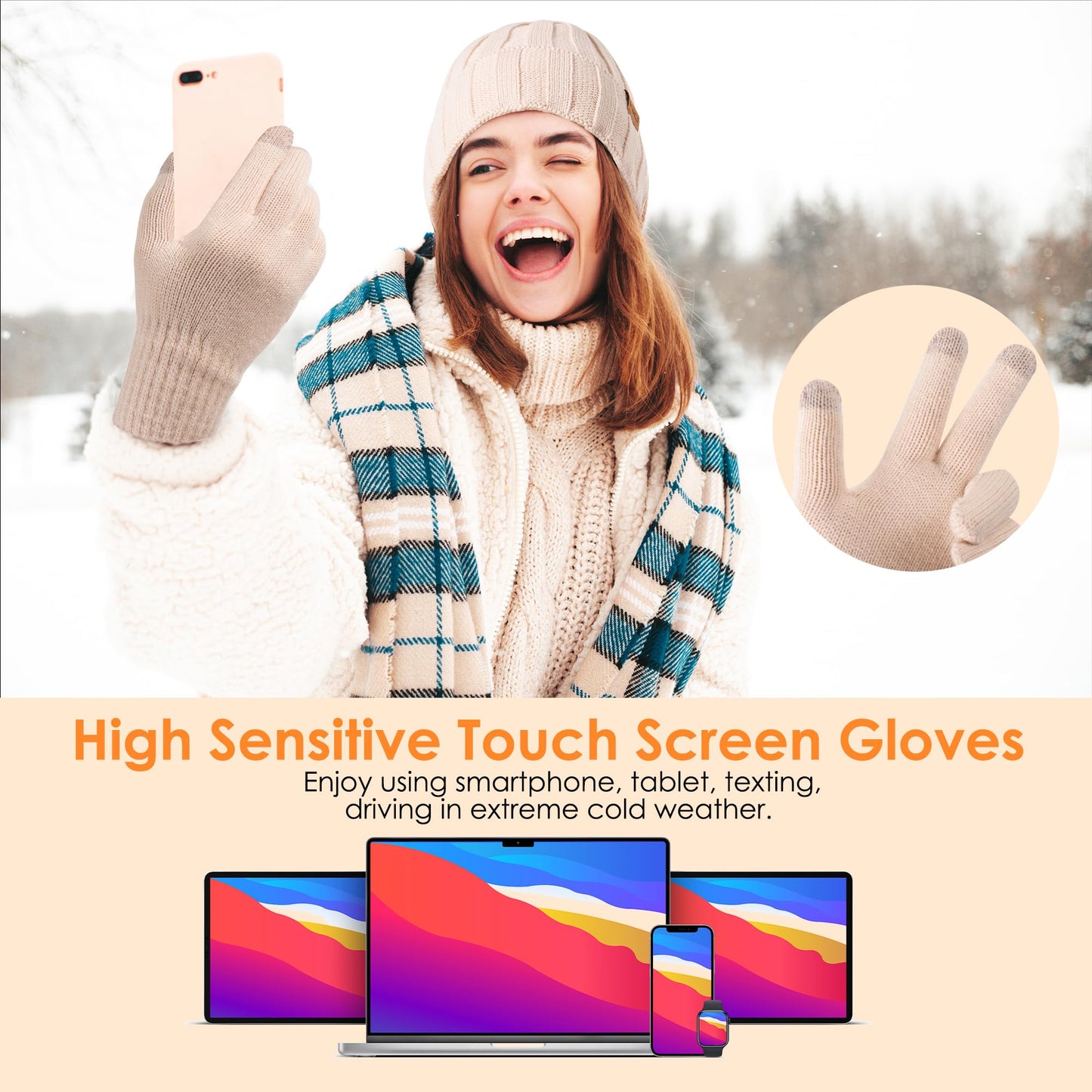 Womens Winter Beanie Warm Hat Touchscreen Gloves Set with Fleece Lined Skull Caps Gifts for Women Men