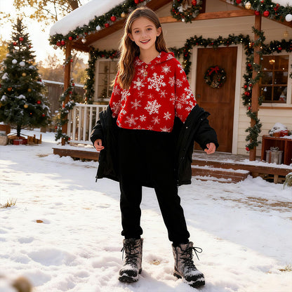 TUONROAD Red Snowflake Hoodies for Teen Girls 10 12 Years Fuzzy Sherpa Oversized Pullover Sweatshirt Size 13 14 Young Girl's Cute Button Cropped Tops Tee Children Juniors Christmas Party Outfits