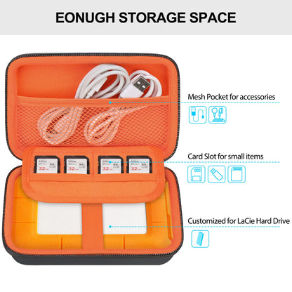 Lacdo Hard Drive Carrying Case for LaCie Rugged Mini/Rugged Thunderbolt USB 3.0 2.0 USB-C External Hard Drive Portable HDD 1TB 2TB 4TB 5TB EVA Shockproof Protective Storage Holder Travel Bag, Orange