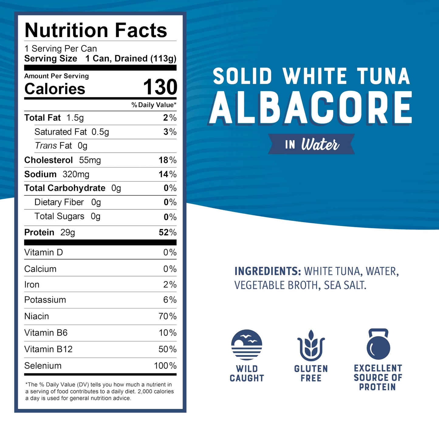 Bumble Bee Solid White Albacore Tuna in Water, 5 oz Can (Pack of 8) - Wild Caught Tuna - 29g Protein per Serving, High in Omega-3s - Non-GMO Project Verified, Gluten Free, Kosher