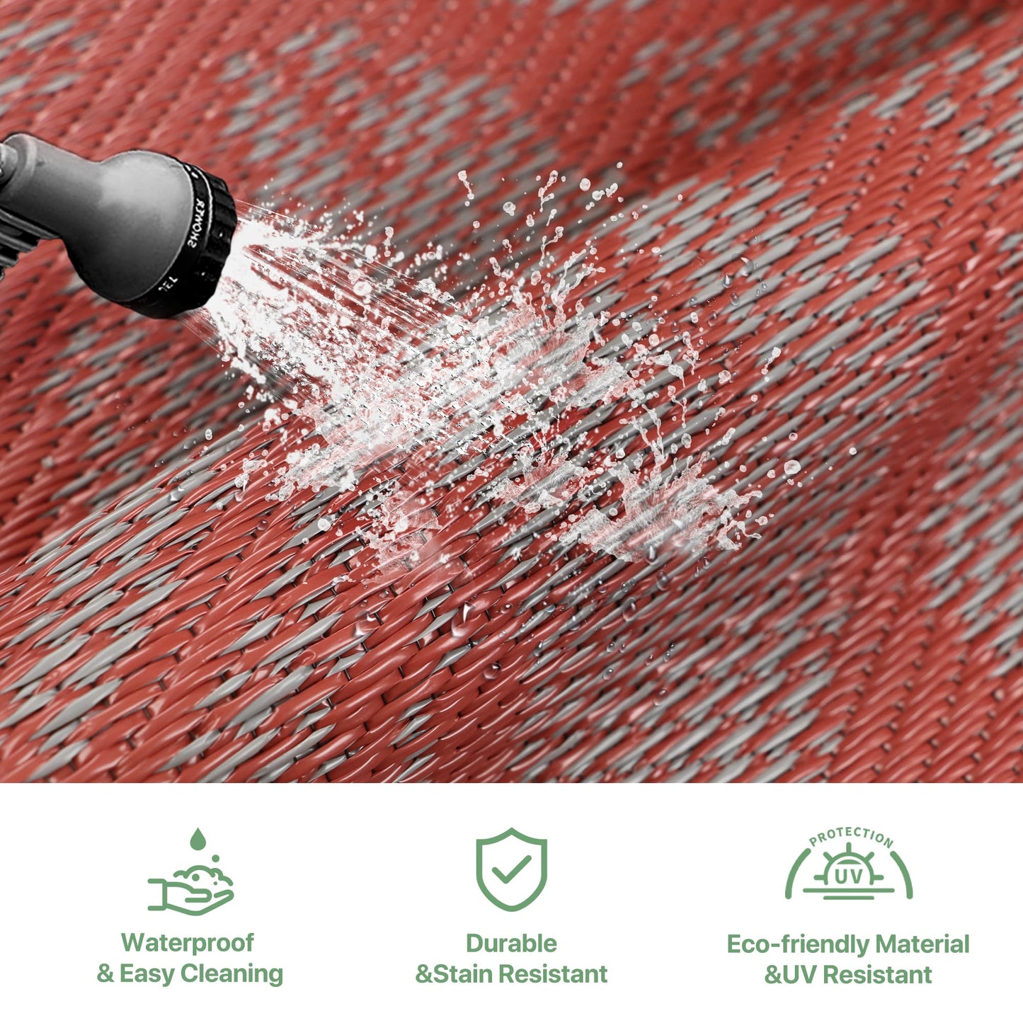 GENIMO Outdoor Rug Waterproof for Patio Decor, 9' x 12' Reversible Plastic Straw Floral Camping Carpet, Large Area Rugs Mats for RV, Camper, Deck, Balcony, Porch, Beach, Picnic, Red & Grey