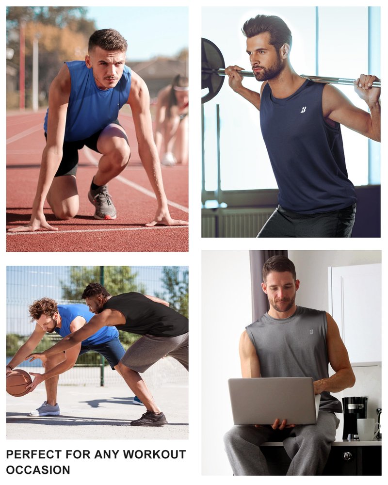 Roadbox Workout Sleeveless Shirts for Men Athletic Gym Basketball Quick Dry Muscle Tank Tops Black