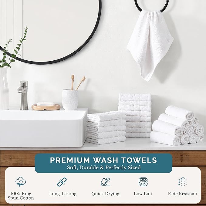 Casa Platino White Washcloths 24 Pack