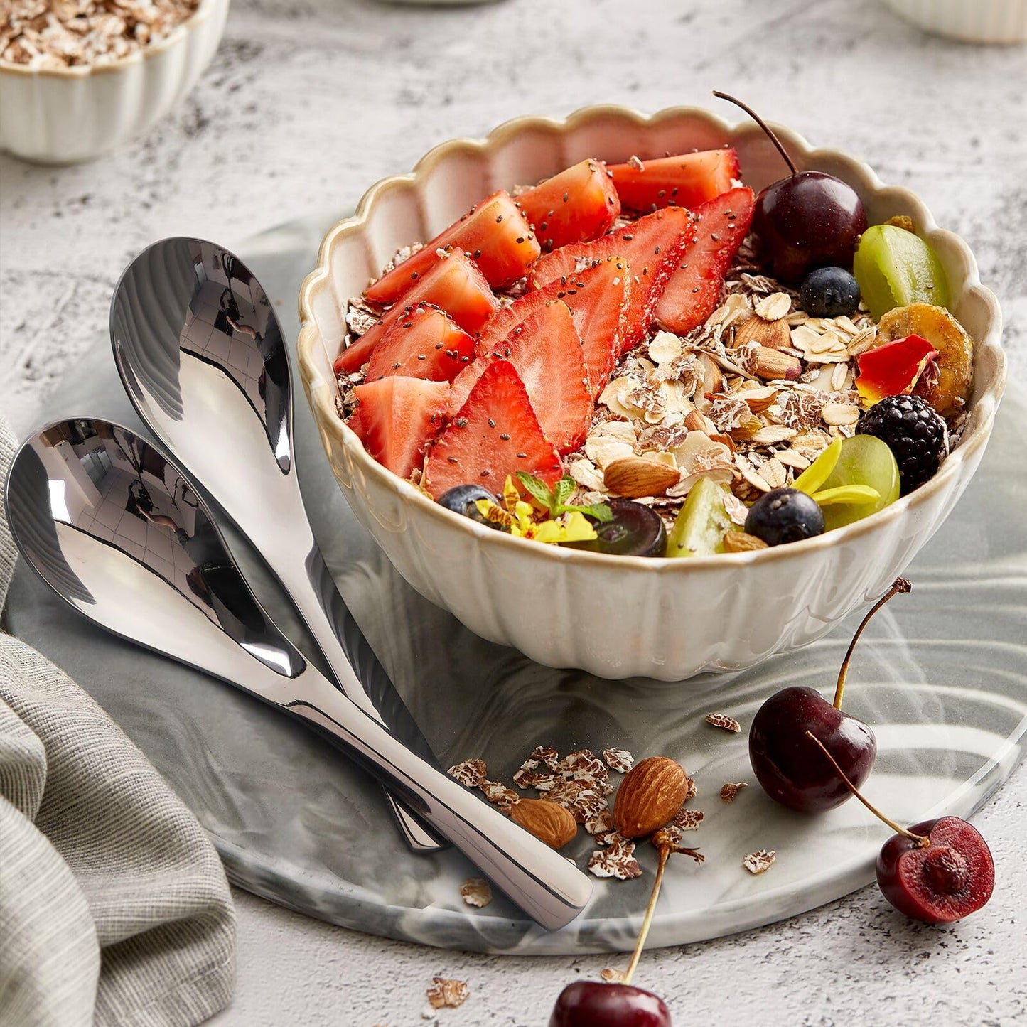 AOOSY 6-Piece Heavy Weight Soup Spoons,Stainless Steel Asian Soup Spoon with Ergonomic Short Handle for Ramen, Curry, Cereals