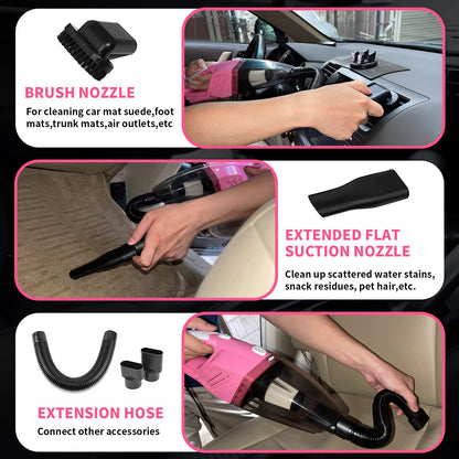 HORDALOR Pink Car Interior Detailing Kit, 16Pcs Car Cleaning Kit with High Power Handheld Vacuum, Detailing Brush Set, Cleaning Gel, Windshield Cleaning Tool, Complete Car Cleaning Supplies for Women