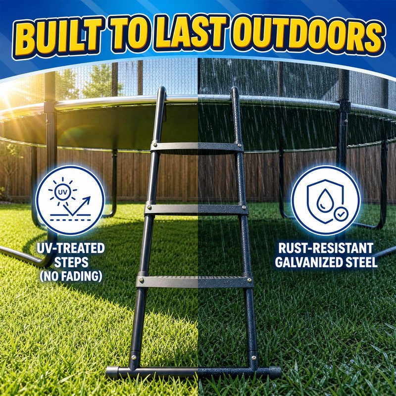 Gardenature Trampoline Ladder 3 Step with Wide Flat Steps, Universal Trampoline Stairs for Kids, Rust-Resistant Heavy Duty Trampoline Accessories for 10 12 14 16 FT Round & Rectangle Frames, Black