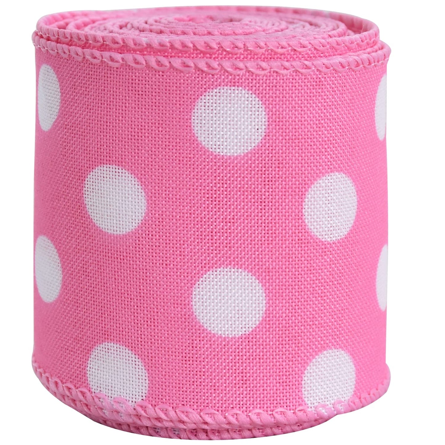 TONIFUL 2.5 Inch Wired Edge Ribbon, Baby Pink Polka Dots Burlap Ribbon, Summer Spring Wired Ribbon, for Gift Wrapping, Wreath Bows Making, Crafts Home Decoration, Easter Decor（Baby Pink，6yds）