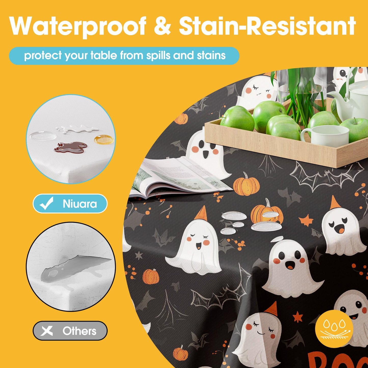 Niuara Halloween Black Plastic Table Cloth - 4 Pack 54" × 108" Rectangle Disposable Tablecloths for 6FT Tables, Waterproof Table Cover for Party, Holiday & Gathering Use