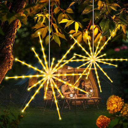 Tiandirenhe Hanging Starburst Light,112 LED Firework Fairy Starburst String Lights Hanging Star Lights with Remote, 8 Lighting Modes Operated, Starry Light for Garden Party Christmas (Warm White)