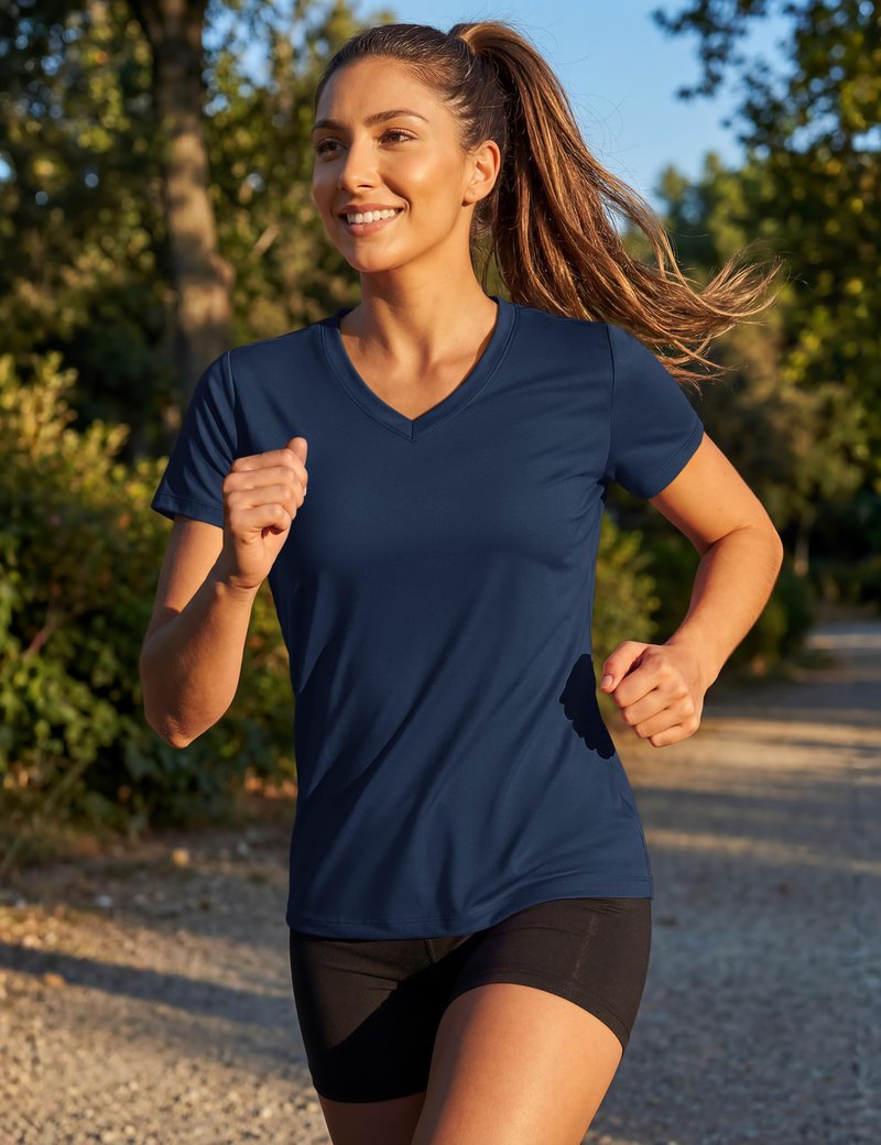 TACVASEN Women's Short Sleeve Workout Top Quick Dry Breathable V Neck Athletic Tee Shirt Dry Fit Gym Sports Activewear Navy L
