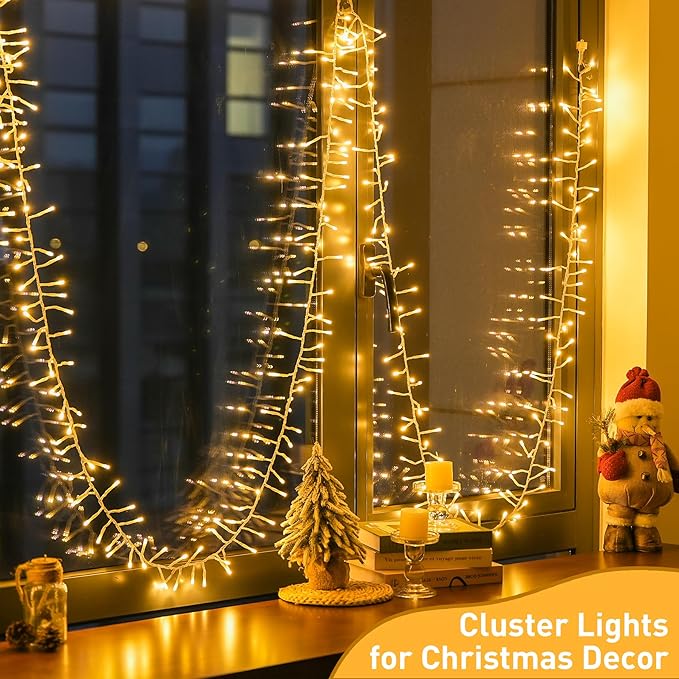 JMEXSUSS Warm White 1000 LED Christmas Cluster Lights Plug in, 50ft Christmas String Lights Outdoor Waterproof with Remote, 8 Modes Christmas Tree Lights for Christmas Tree Wreath
