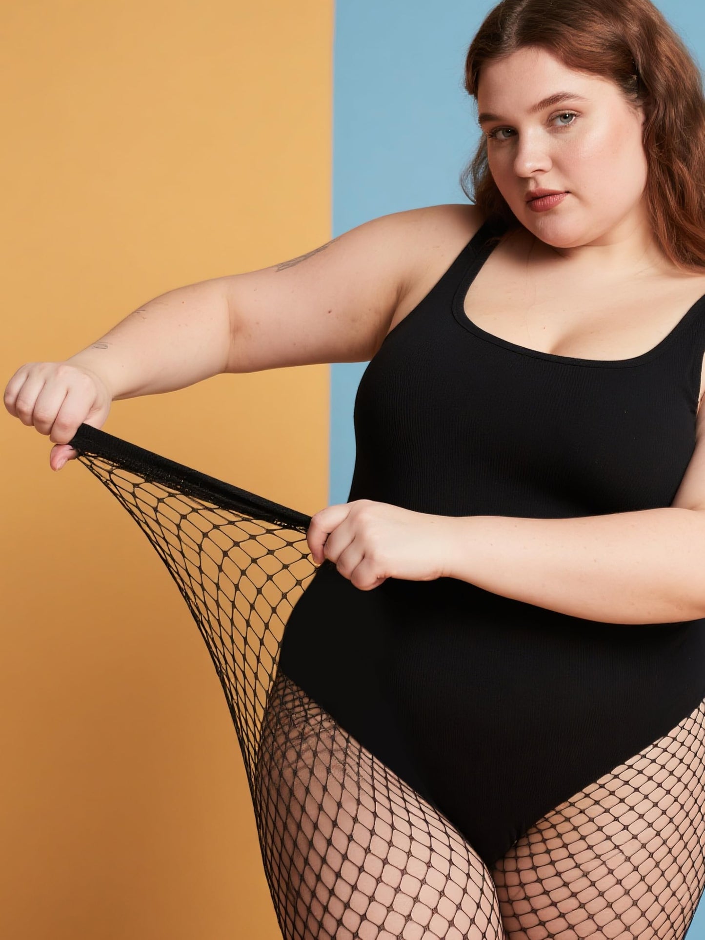 Aneco 4 Pairs Plus Size Fishnets Tights Sexy Black Fishnet Pantyhose Stockings Cross Mesh Tights Thigh High Stockings