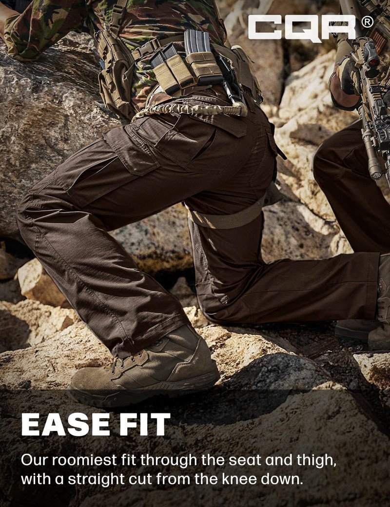 CQR Men's Tactical Pants, Water Resistant Ripstop Cargo Pants, Lightweight EDC Work Hiking Pants, Outdoor Apparel, Raider Dark Brown, 28W x 30L