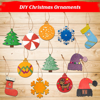 Collabell Christmas Wooden Painting Craft Kit, Paint Your Own Xmas Ornaments, Unfinished Wood Slices Christmas Crafts for Kids Adults, Art and Craft Supplies for Christmas Tree Hanging Decorations