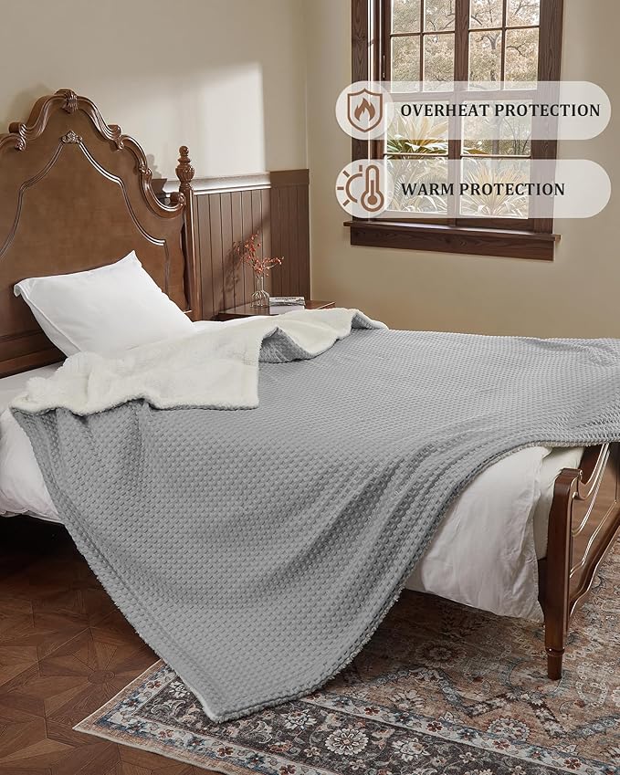 CAROMIO Heated Blanket Full Size, Waffle Weave Electric Blanket Throw with LCD Controller, Fast Heating, 10 Heat Levels & 1-12H Time Settings, ETL Certified, Machine Washable, Grey, 72" x 84"