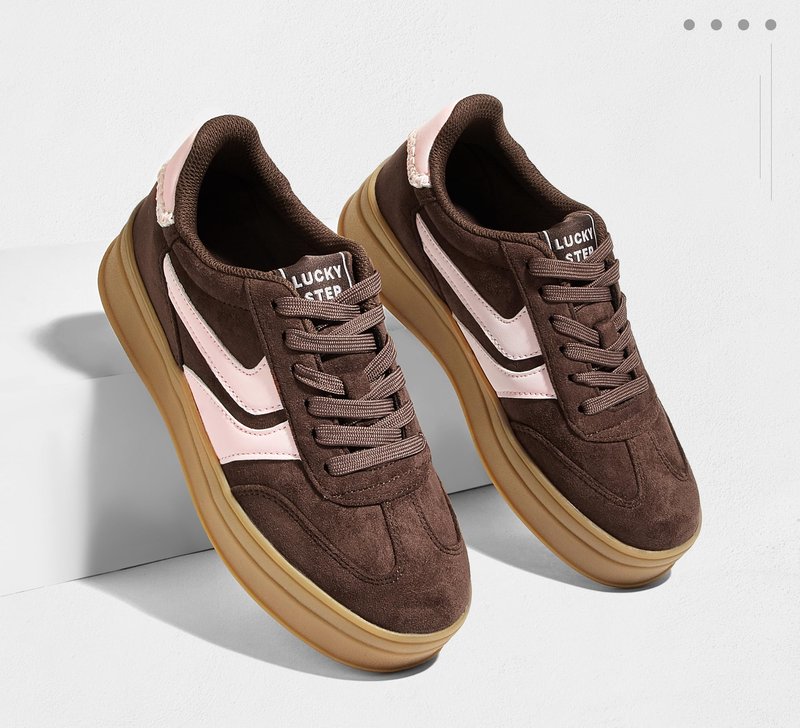 LUCKY STEP Platform Sneakers for Women Fashion Retro Thick Rubber Gum Sole Comfortable Tennis Skate Trainer Classic Walking Shoes Casual Streetwear(Brown/Pink,8.5)