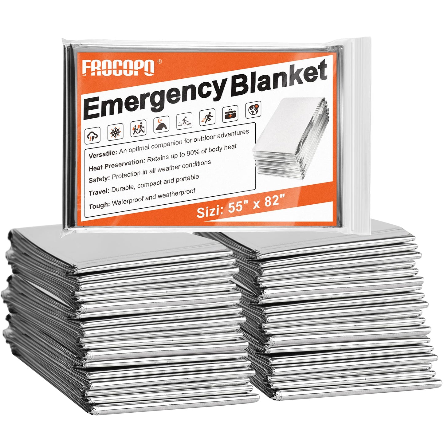 Frocopo 6 Pack Emergency Mylar Blanket, Emergency Blanket Space Blanket Survival Rescue Insulating Reflective foil kit Outdoors Hiking Camping Blanket Perfect for Outdoors, Hiking, Camping Survival